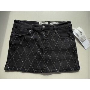 PTCL Ethikal‎ Brand Women's Stretch Embellished Denim Mini Skirt Black Medium